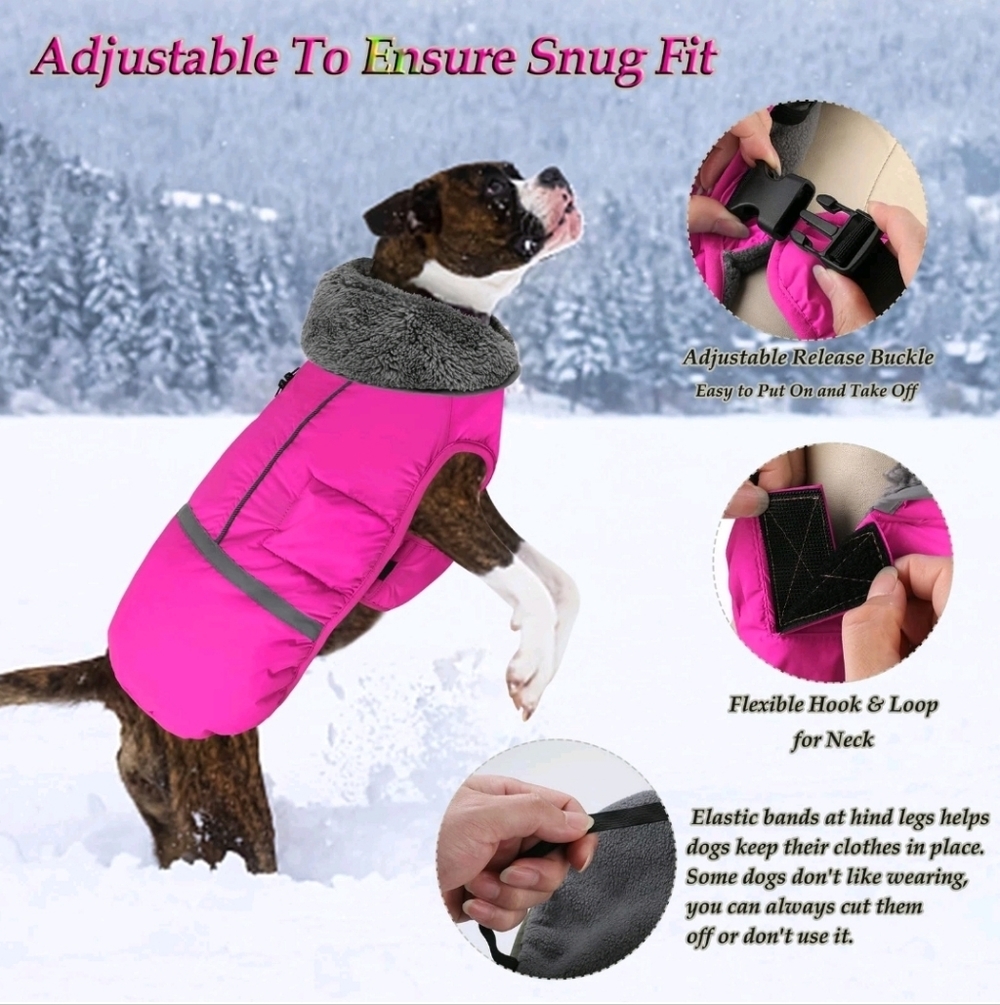 Dogcheer Warm Dog Coat Dog Jacket Waterproof Winter Coat Reflective - Pink - M - Picture 6 of 16
